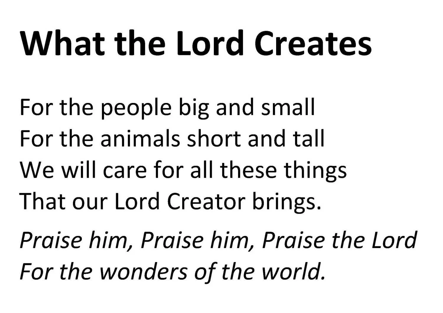 What the Lord Creates – Children’s hymn